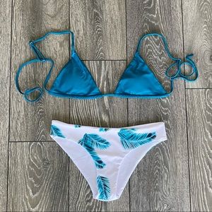 Beautiful Teal Leaf Print Bikini Set